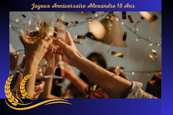 Exemple de cadre d’anniversaire bleu et or, avec un prénom et un âge